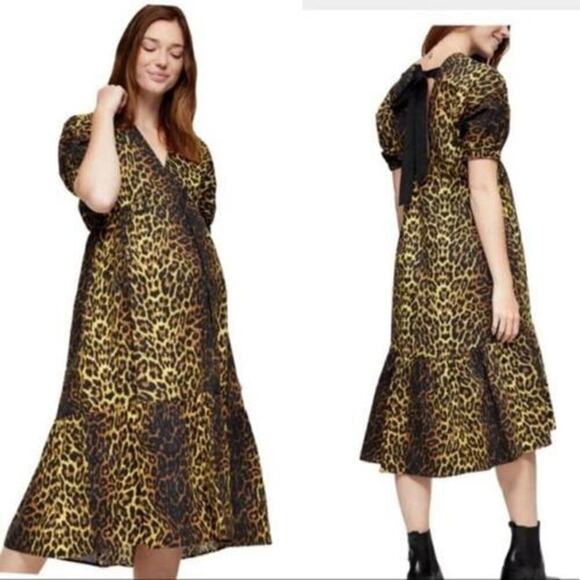 NWT Topshop Maternity Bow Back Midi Leopard Dress Size 6 - Picture 1 of 6